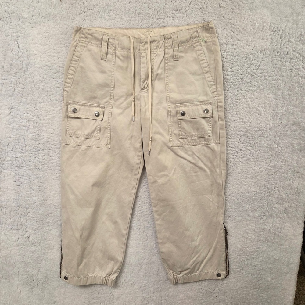GAP Khaki Cargo Capri Pants Drawstring Waist‎ Side Zip Ankle Size 4